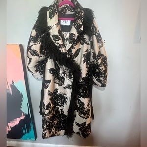 Zara Atelier Cream and Black Flowered Coat